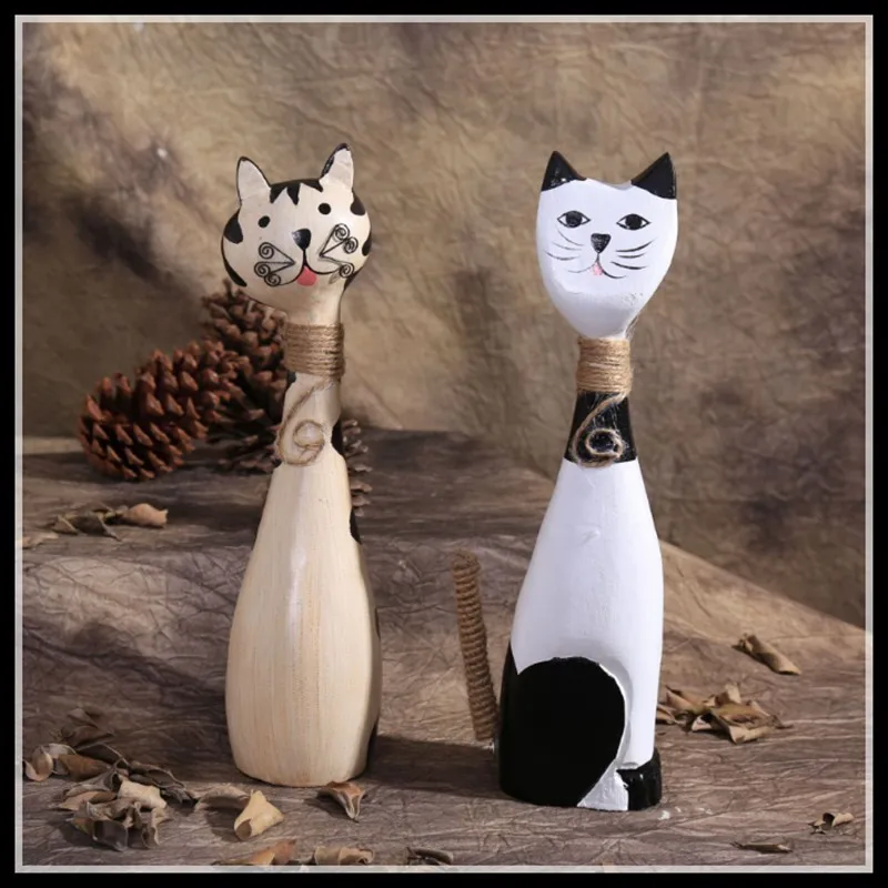 2 Bucati/set Figurine Animale din Lemn Decor Acasă Ambarcațiuni Figurine Cat ornament Ambarcațiunile de Cadou Pentru Femei ElimElim 0