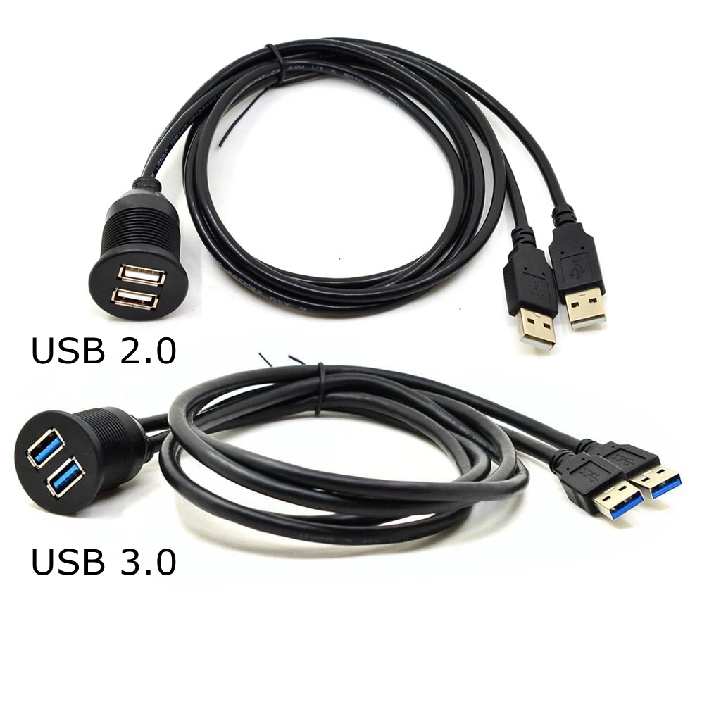 2 Porturi Dual USB 2.0 USB 3.0 de sex masculin la feminin AUX Flush Mount Mașină de Montare Cablu de Extensie Pentru Camion, Barca, Motocicleta Panoul de Bord 0