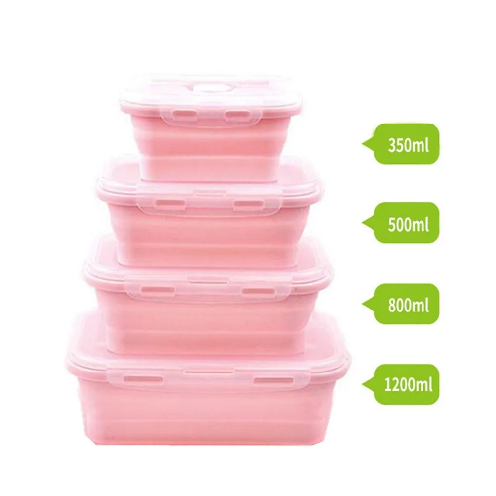 4buc/set Silicon Pliere Bento Box Pliabil Portabil Cutie de Prânz pentru Alimente Cină Container pentru Alimente Castron Pentru Copii pentru Adulti 0