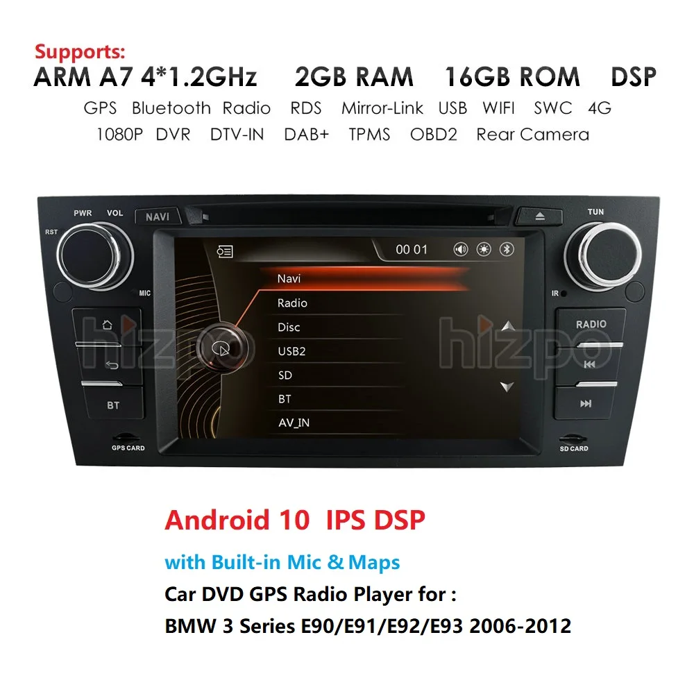 Android 10 7 Inch DSP 2GB 16GB Radio Auto DVD player Pentru bmw seria 3 e90 E91 E92 E93 Navigare GPS cu BT SWC RDS HARTĂ Card USB 0