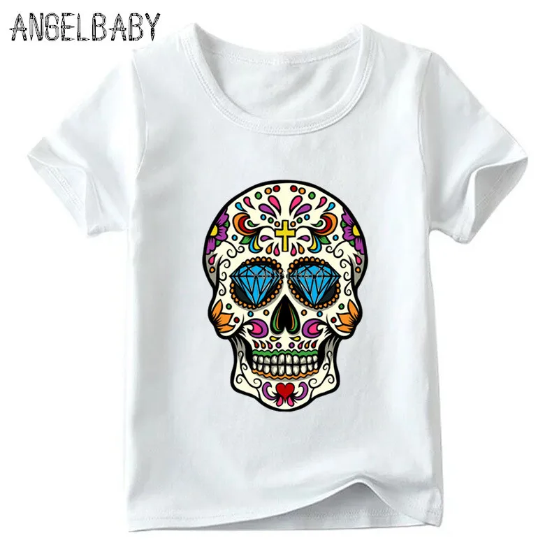 Baieti/Fete de Flori Craniu plin de culoare de Imprimare T-shirt pentru Copii de Vara cu Maneci Scurte Topuri copii pentru Copii Casual Amuzant tricou,ooo2147 0