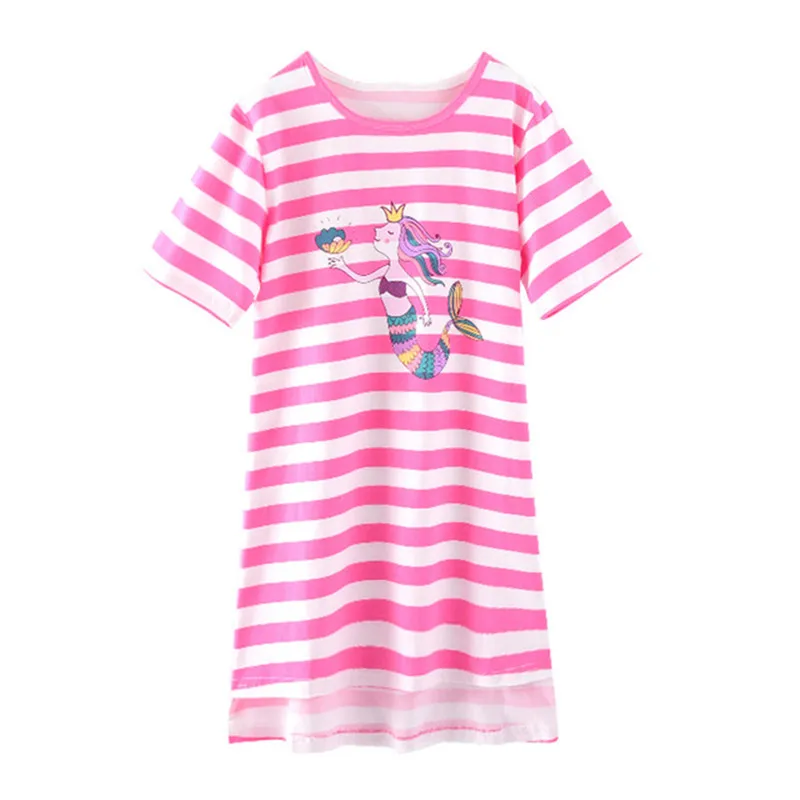 Bumbac Fete Cămăși de noapte de Vară pentru Copii Haine pentru Copii Cămașă de noapte Fetita Homewear Pijamale Dress Desene animate cu Dungi Rochii de Noapte 0