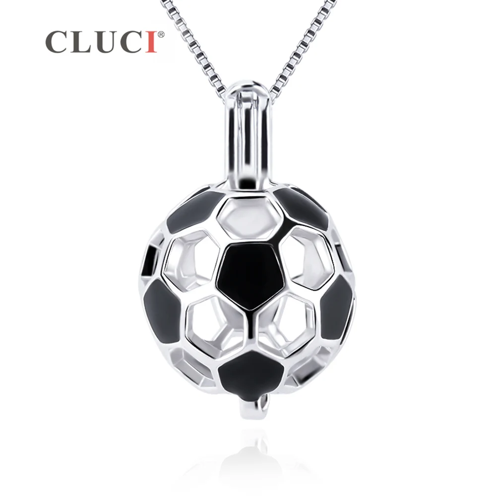 CLUCI Argint 925 Minge de Fotbal Farmece Pandantiv Femei Bijuterii Cadou din Argint 925 Fotbal în Formă de Perle Cușcă Medalion SC373SB 0