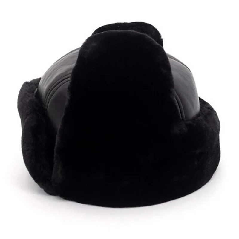 Din Piele Bomber Pălărie Mijlocul Bărbați În Vârstă De Iarnă Se Ingroase Plus Catifea Capac De Cald Piele De Oaie De Modă În Aer Liber Masculin Pălării Negre H263 0