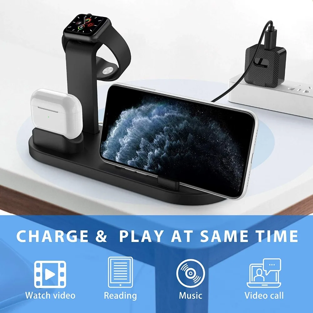 FDGAO Qi Wireless Charger Dock Station Pentru Apple Watch iPhone 11 Pro XS XR 8 7 6S Plus Airpods Pro 10W Încărcare Rapidă Stand de Bază 0