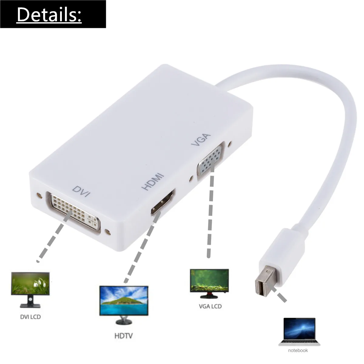 Grwibeou 3 in 1 Mini DisplayPort DP la HDMI/DVI/VGA, Display Port Cablu Adaptor pentru Cablu Convertor Pentru Apple MacBook Air Pro MDP 0