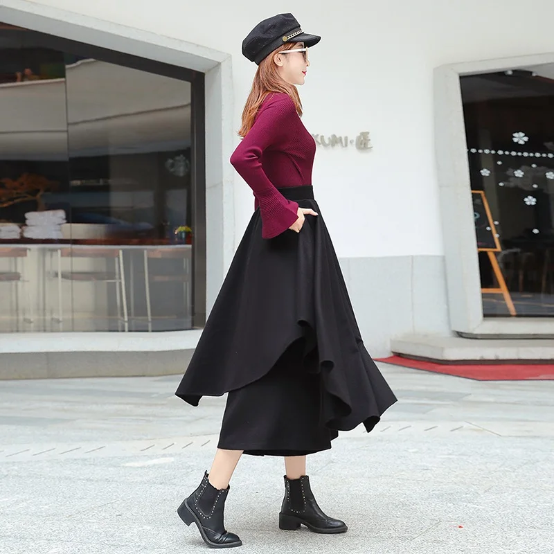 HAYBLST Brand Femeie Fusta 2020 Toamna Iarna Fuste Femei Plus Dimensiune Haine de Înaltă Talie coreeană Stil Elegant de Îmbrăcăminte de Pânză de Lână 0