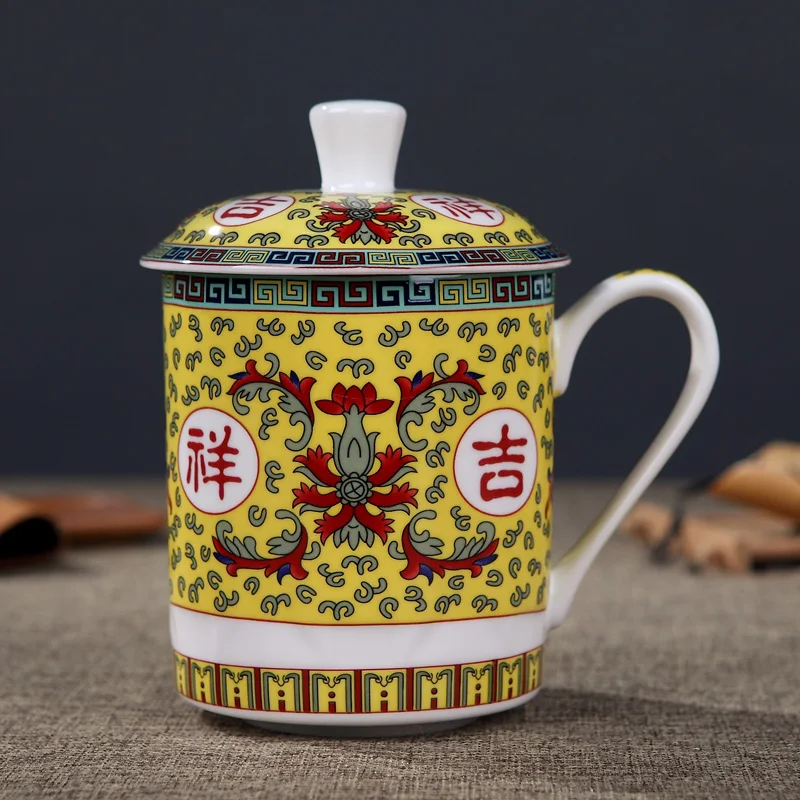 Jingdezhen porțelan ceramică cupe mari cu capac drinkware cană de Porțelan întâlnire cadou cana de Birou despre 500ml 0