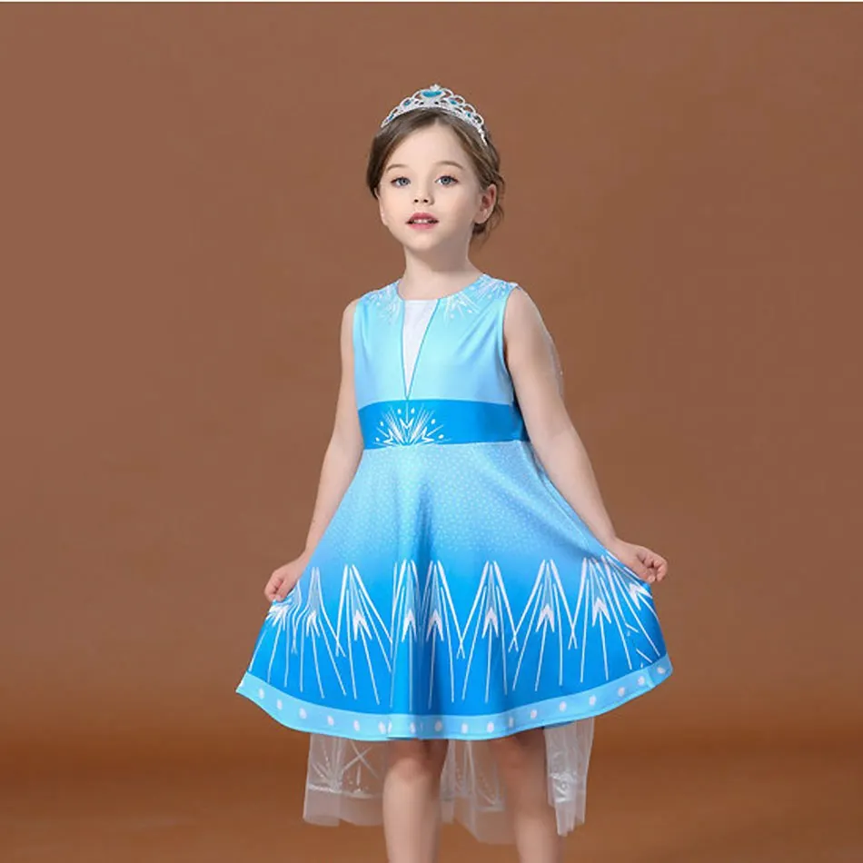 MUABABY Fata Snow Queen Costum Copii fără Mâneci Elsa de imbracat Copil de Vara Casual, Haine de Printesa cu Pelerina Detasabila 0