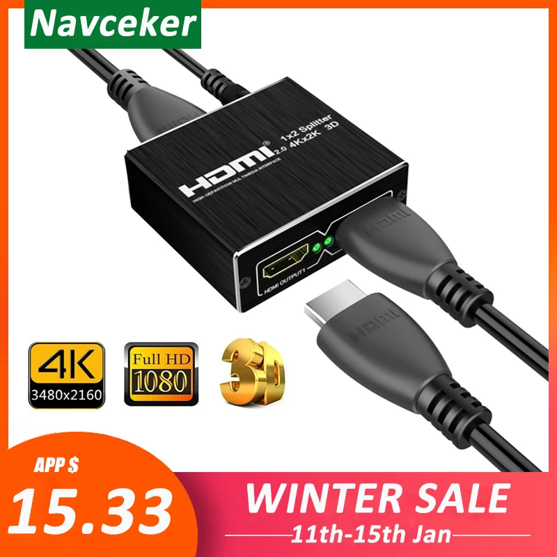 Navceker UHD 4K cu HDMI 2.0 Spliter 1x2 Suport HDCP 1.4 3D Splitter-ul HDMI 2.0 4K 1 Intrare-2 Ieșire Casetă de Comutare Pentru Blu-ray, DVD, HDTV 0