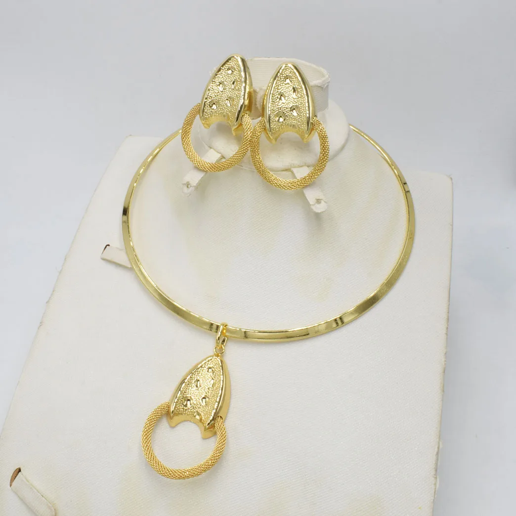NOUL DESIGN Italia 750 de Aur de culoare Set de Bijuterii Pentru Femei africane mărgele moda bijuterii set colier cercei bijuterii 0