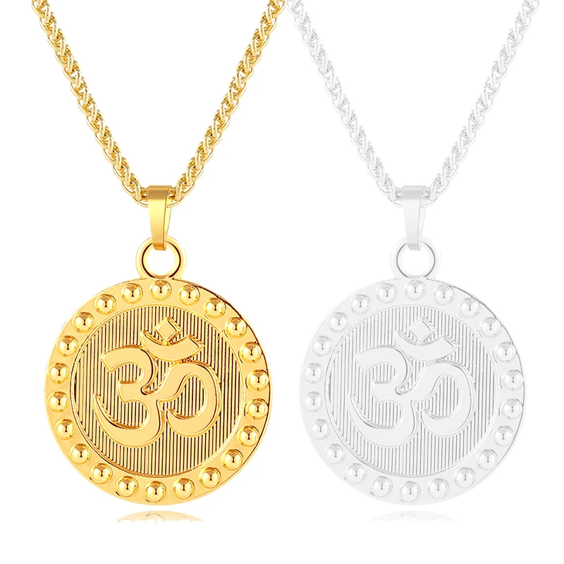 Nouă Rundă Unisex Hindus, Budist AUM, OM pandantiv colier pentru Bărbați bijuterii accesorii 0