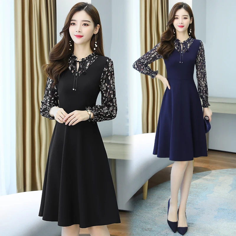 Toamna Iarna Negru Vintage Florale Rochii Midi Coreeană Plus Dimensiune Maneca Lunga Rochie Boho 2020 Femei Elegante Petrecere Casual Vestidos 0