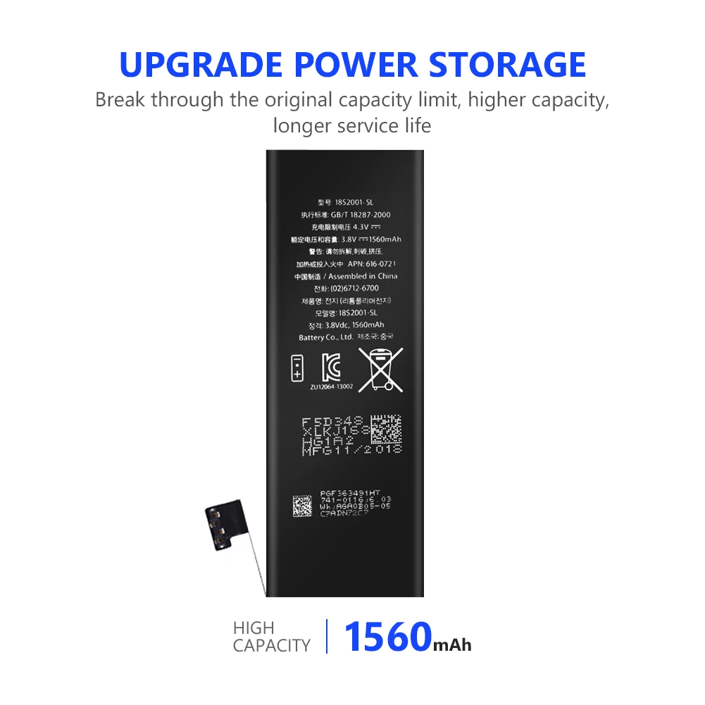 YCDC Litiu de Înaltă Calitate Reală capacitate 3.8 V 1560mAh Baterie Pentru iPhone 5S 5C iPhone5S Reîncărcabilă Telefon Bateria Bateriile 0