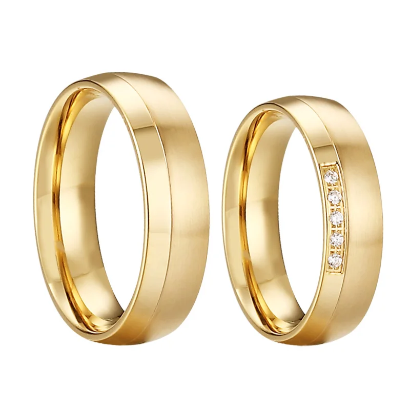 1 pereche de vest două inele de nunta reale aur de 18k ion placat cu dragoste alianța bijuterii din oțel inoxidabil deget inelul de căsătorie 1