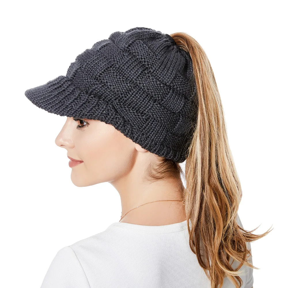 2021 Femei De Iarnă Tricotate Capac Coada De Cal Pălărie De Lână De Iarnă Hat Visor Vreme Rece Tricotate Speciale Coada De Cal Design Șapcă De Baseball Hat 1