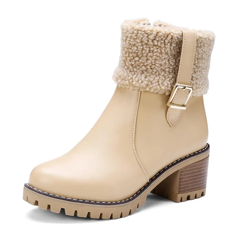 2021 Lapolaka Vânzare Fierbinte De Pluș Cald Cu Toc Zip Cizme Femei Pantofi Cataramă Decor De Iarnă, Cizme De Lucru Confortabil Pantofi Office Lady 1