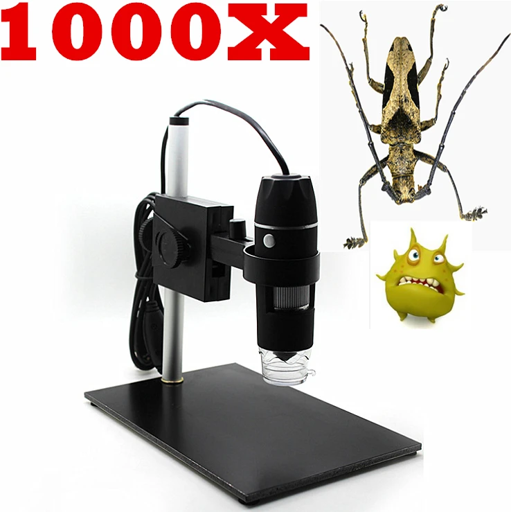 2MP 1000X 8 LED-uri USB Alimentat Digital Microscop Endoscop Camera cu Zoom, Lupa w/ Stand 1