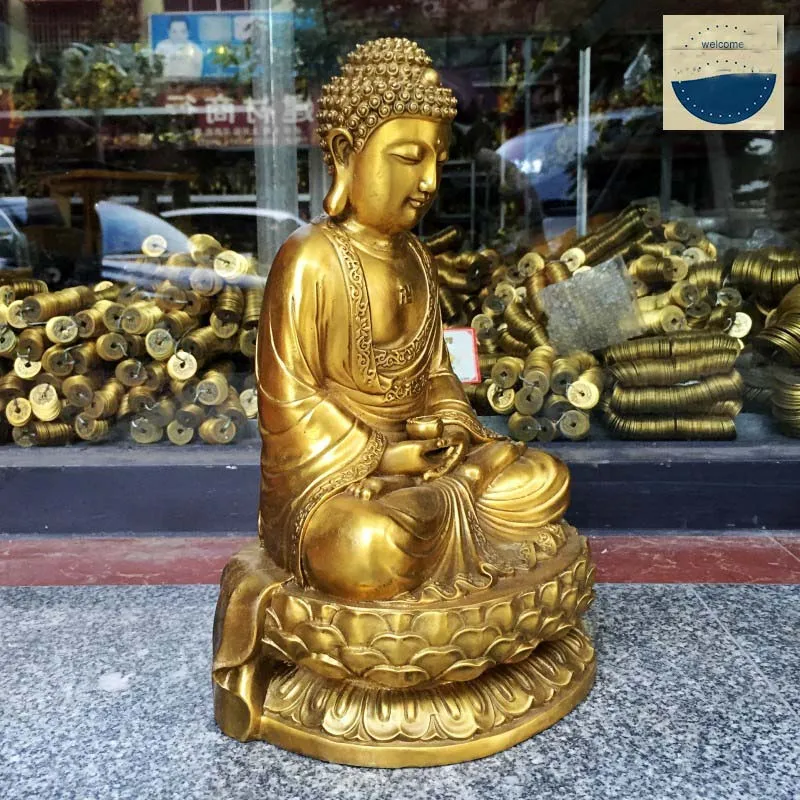 36cm mare Budist să binecuvânteze familia acasă în Siguranță, Sănătate, bogăție eficace de Protecție din alamă Tathagata Sakyamuni Buddha Amitabha 1