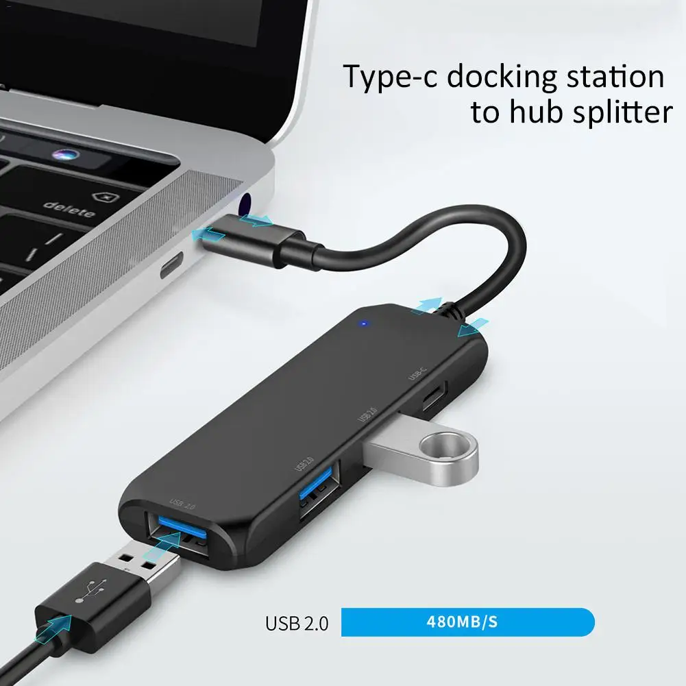 4-în-1 de Tip C Hub cu 3 Porturi USB 2.0, 1 PD Portul de Încărcare Ultra Slim de Aluminiu USB C Adaptor Compatibil pentru Macbook Air 1