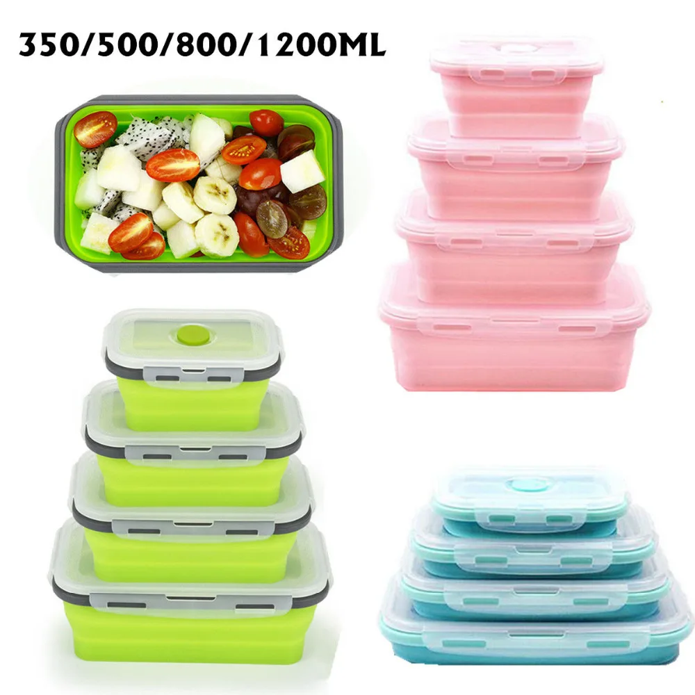 4buc/set Silicon Pliere Bento Box Pliabil Portabil Cutie de Prânz pentru Alimente Cină Container pentru Alimente Castron Pentru Copii pentru Adulti 1