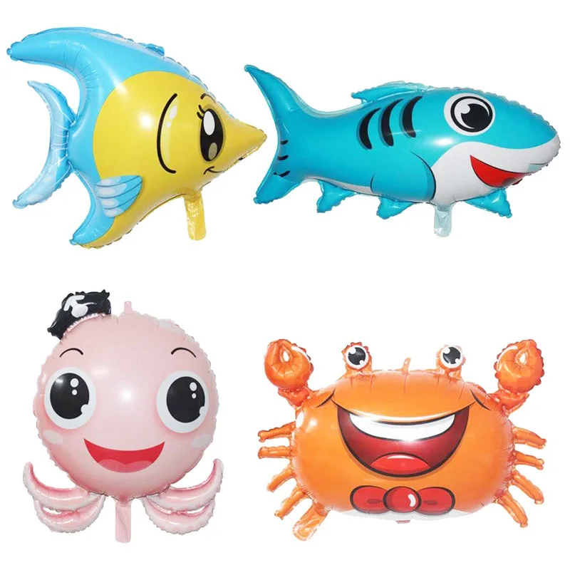 4pc de Desene animate de animale de mare baloane de Rechin, caracatita crab, balena Pește delfin petrecere decoratiuni jucarii Copii Marea Temă copil de dus 1