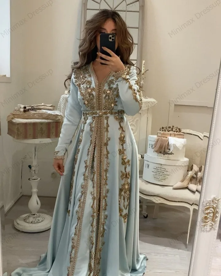 Albastru Marocan Caftan 3D Dantela cu Margele Rochie de Seară Personalizate Vestido de Renda Mirele Mama Formale Rochie de Petrecere Noua Sosire 1