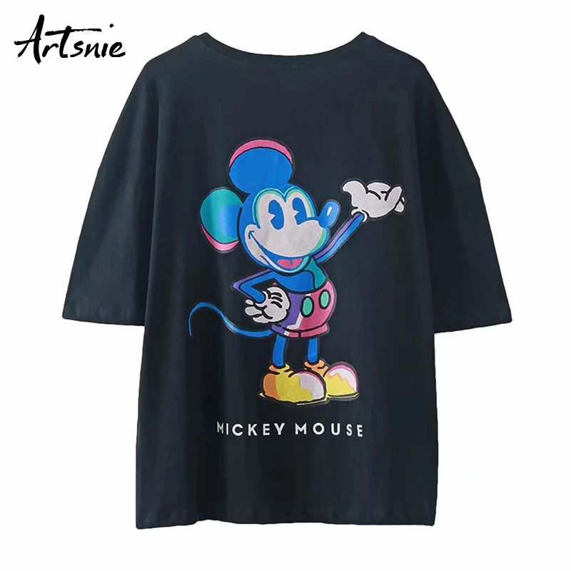 Artsnie mickey mouse-ul de imprimare femei t shirt streetwear casual desene animate topuri de vara pentru femeie 2020 o de gât cu maneci scurte t-shirt mujer 1