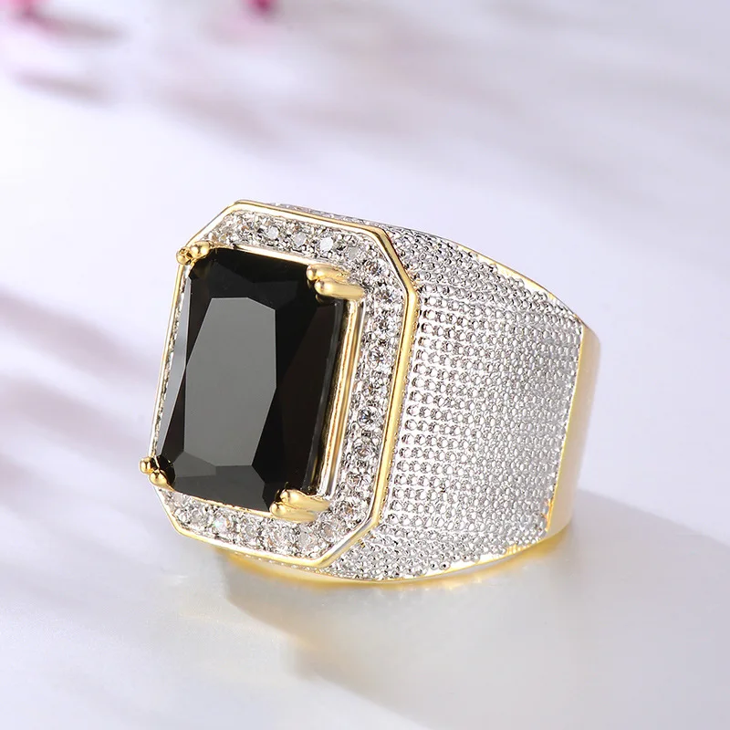 Aur de 14K Naturale Obsidian cu Perna Zirconia Inel cu Diamant pentru Barbati Bine Anillos De Bizuteria Anillos Mujer de Bijuterii Piatră prețioasă 1