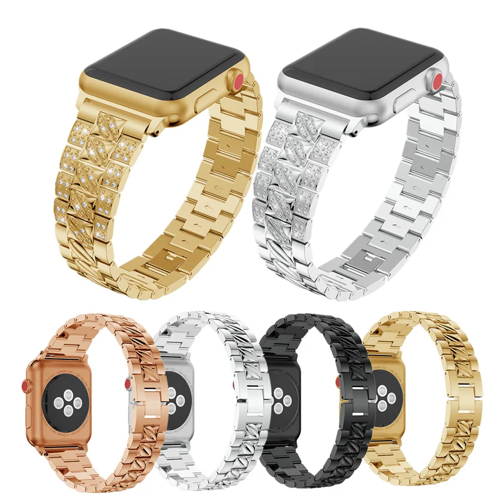 Aur/Negru Diamant Oțel Curea pentru Apple Watch Band 44/40MM 38/42MM Fete/Femei Bratara Fashion pentru iWatch Serie SE 6 5 4 3 2 1