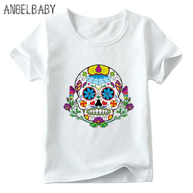 Baieti/Fete de Flori Craniu plin de culoare de Imprimare T-shirt pentru Copii de Vara cu Maneci Scurte Topuri copii pentru Copii Casual Amuzant tricou,ooo2147 1