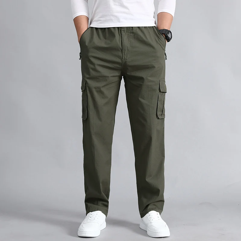 Barbati Casual Pantaloni din Bumbac Elastic Talie Mult Len Multi-pocket Plus Înalt 5XL Îmbrăcăminte pentru Bărbați de Mari Dimensiuni de Marfă Sportive Pantaloni 1