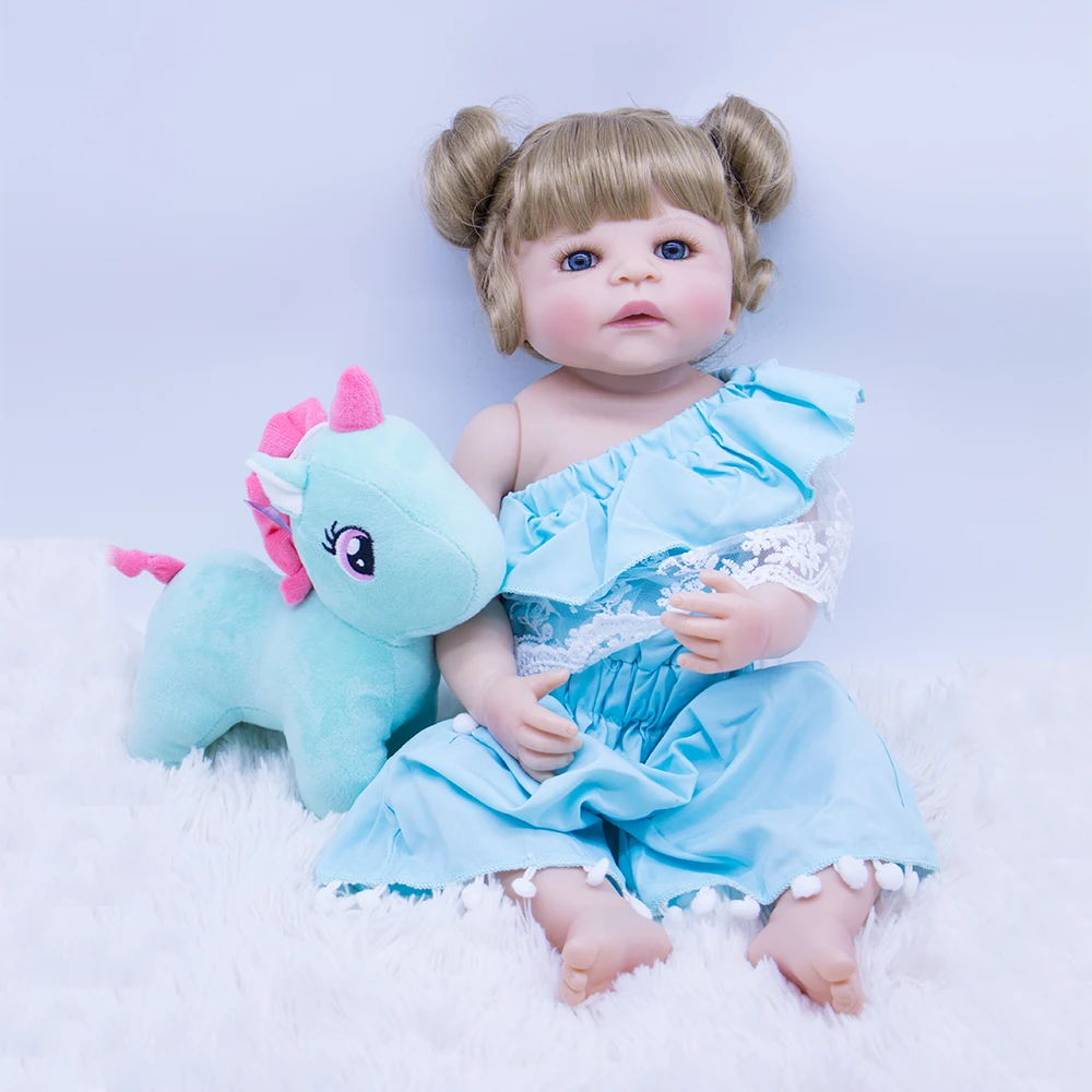 Bebe Renăscut Baby Doll Jucarii Pentru Copii Cadou 56cm full Silicon Copii Playmate Intra Apa Mini ochi albaștri fată Păpuși baie jucărie NPK 1