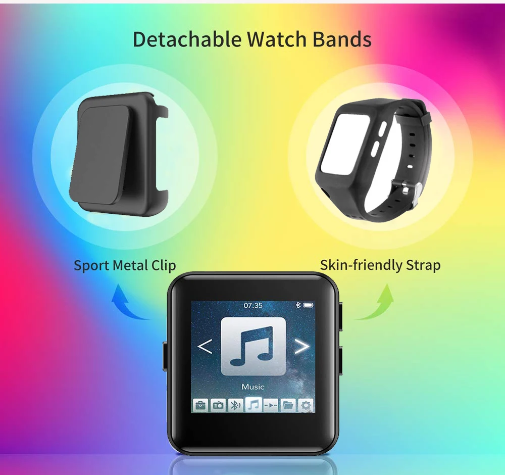 Bluetooth MP3 Ceas cu Ecran Tactil de 8/16GB Clip MP3 Player pentru Rularea Ciclism, Drumeții Suport de Înregistrare,Radio FM 1