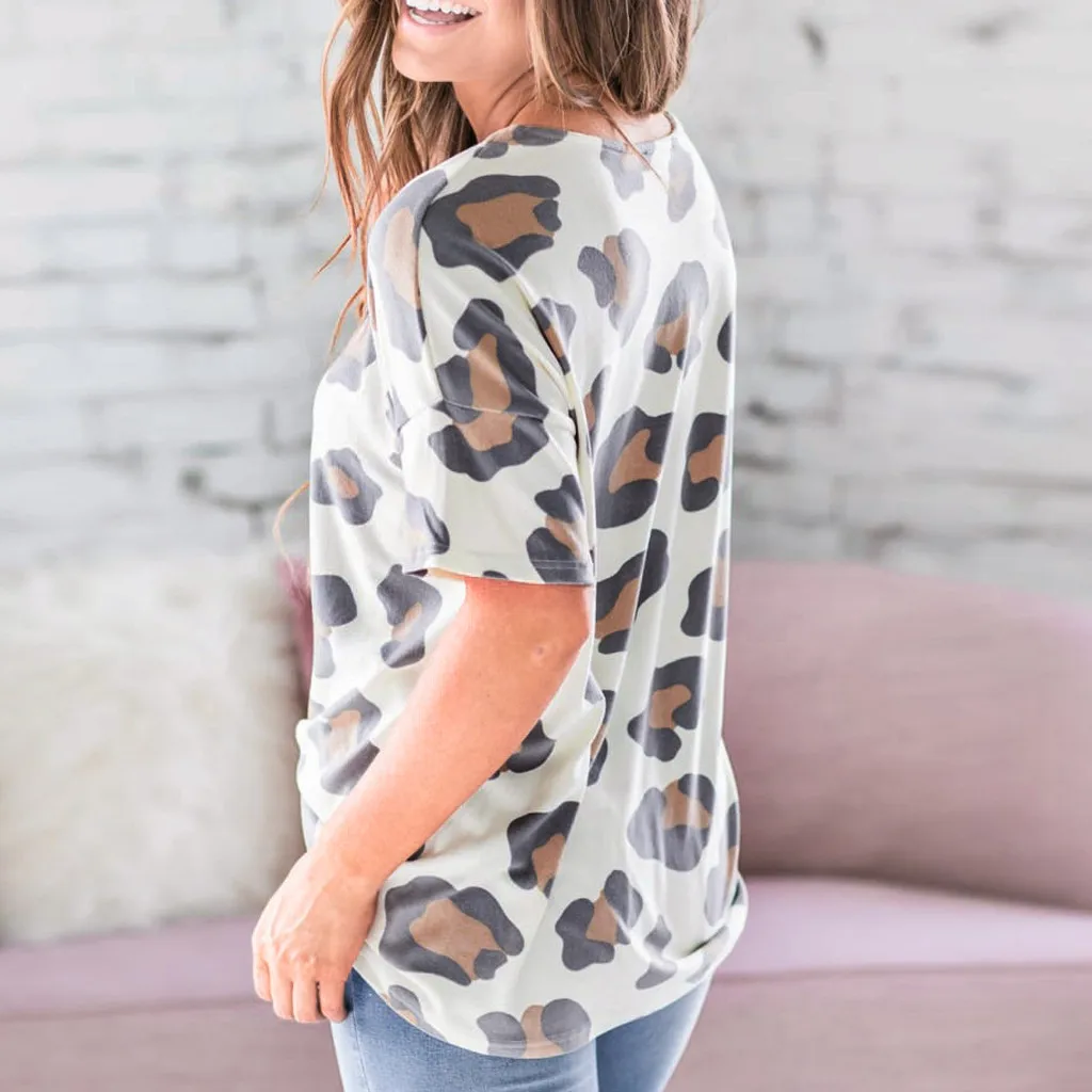 Bluza de vara Femei O-gat imprimeu de Leopard Maneca Scurta Camasi Bluze Largi, Topuri Tricou Femei Îmbrăcăminte de sex Feminin рубашка женская 1