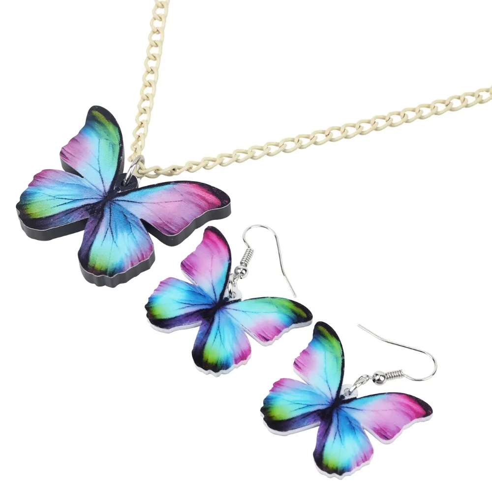 Bonsny Acrilice Moda Fluture Colorat Insecte Cercei Colier Guler La Modă Seturi De Bijuterii Pentru Femei, Fete Accesorii Bijoux 1