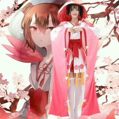 Calitate Inalta Joc Onmyoji Momo Peach Blossom Kimono Cu Urechi Drăguț Kawaii Femei Cosplay Costum Rochie + Sosete + Bowknot + Hat 1