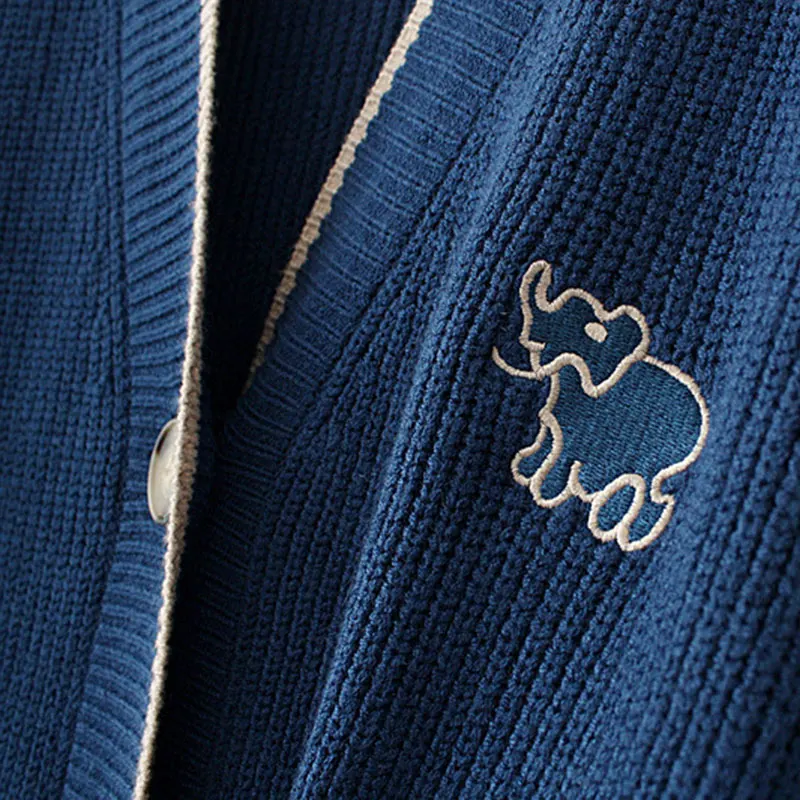 Cardigan Pentru Femei Pulover Tricotate Toamna Iarna Vrac Jumper Elefant Broderie Buzunar Tricotaje V Gât Topuri De Moda 2020 1