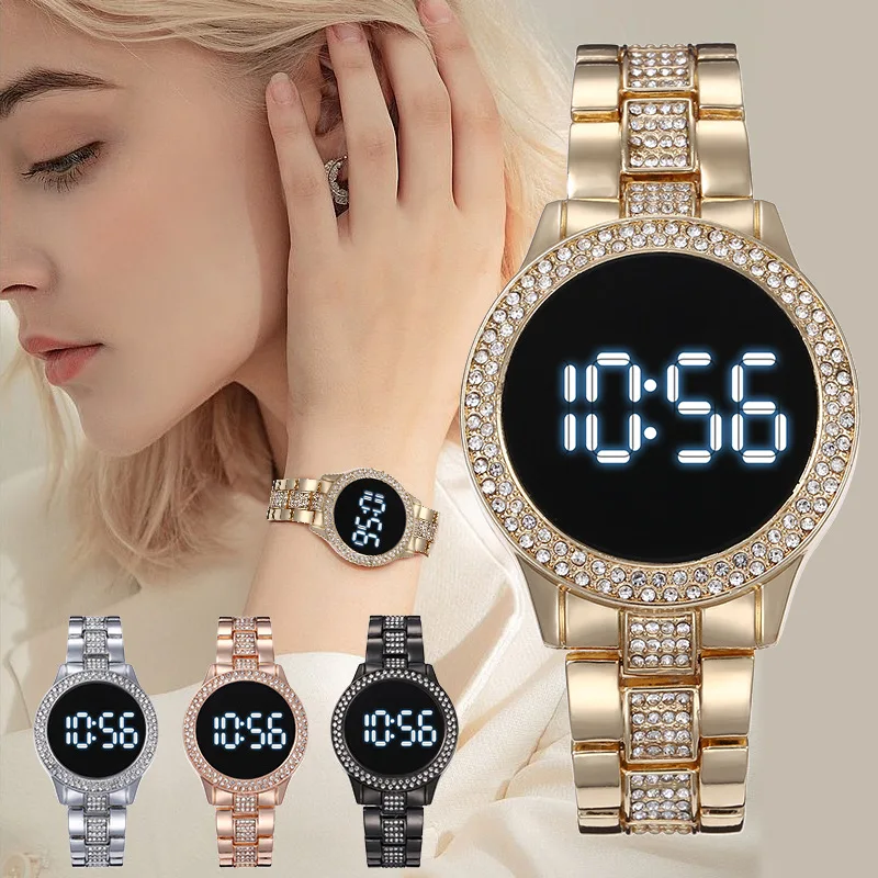Ceas de marcă Pentru Femei de Lux pentru Bărbați Ceasuri de mână din Oțel Inoxidabil Curea Doamnelor Ceas Electronic cu Ecran Tactil Digital cu LED-uri Reloj 1