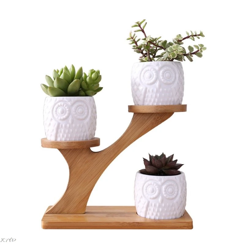 Ceramice de Vase de Gradina Decorative Moderne de Pepinieră Plante Suculente Oala de 3 Bonsai Plantat cu 3 Niveluri de Bambus Raft Liber Nava 1