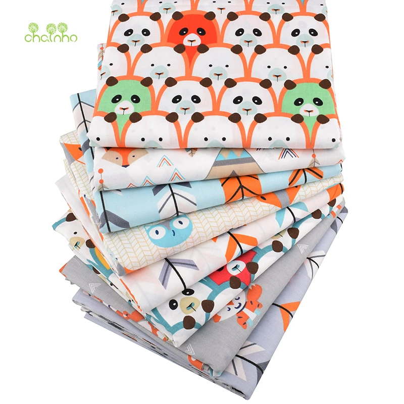Chainho,8pcs/lot,Panda&Fox Seria de Desene animate,Imprimare Diagonal Tesatura de Bumbac,Mozaic Pânză,DIY Cusut&Quilting Material Pentru Copil 1