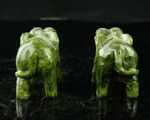 Colectie Deosebita Chineză Naturale Jad Verde Sculptură Animal Elefanți Longevitate De Bun Augur Statuie O Pereche 1