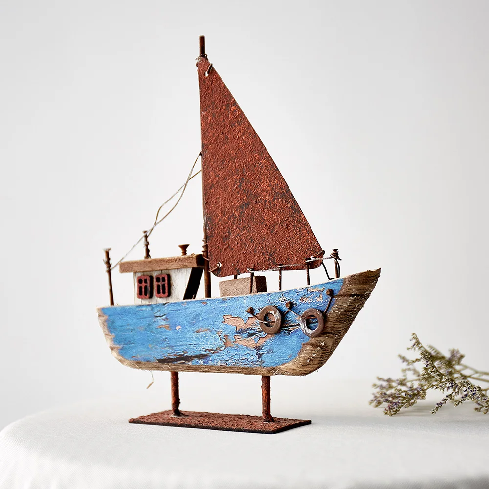 Creative Vas De Lemn Model Modern Decor Acasă Fier Retro Barcă Cu Pânze Figurine Birou Decorative Ziua De Nastere Cadouri De Craciun 1