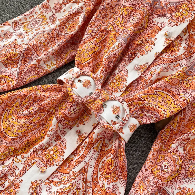 Croysier Runway Print Vintage Rochii Lungi Pentru Femei 2020 Elegant Rochie Maxi Cu Maneci Lungi Stand De Guler Toamna Cămașă Rochie Cu Centură 1