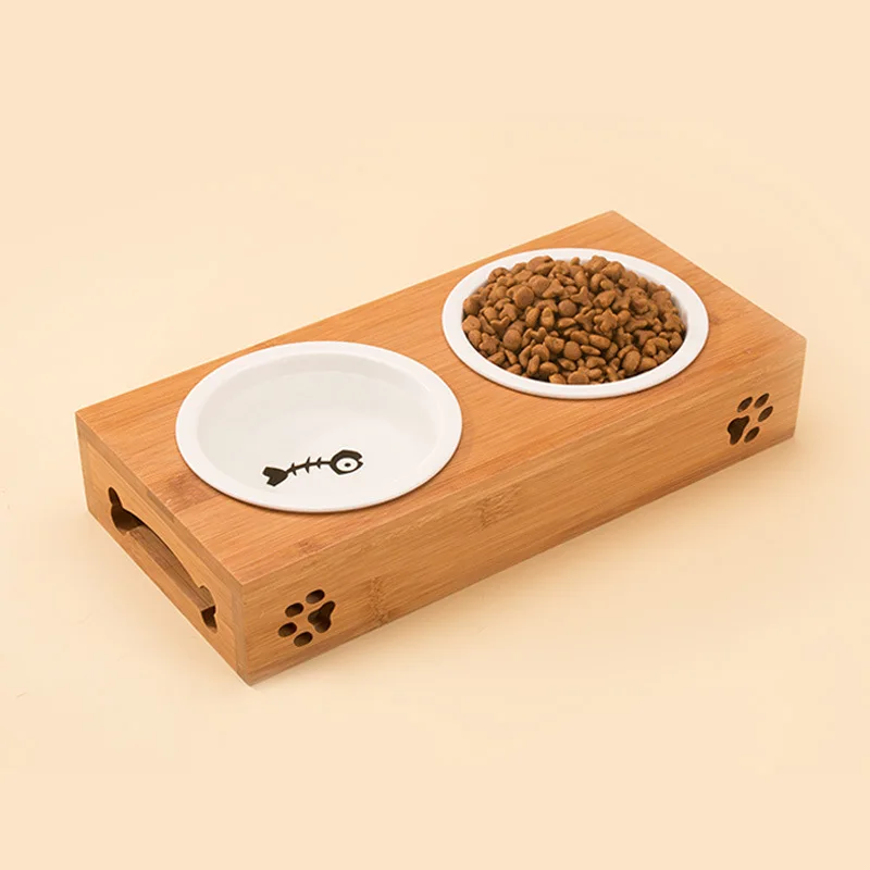 Câine de companie bol detașabil bambus rack ceramice castron câine de Pluș golden retriever castron de orez orez cat vas de provizii 1