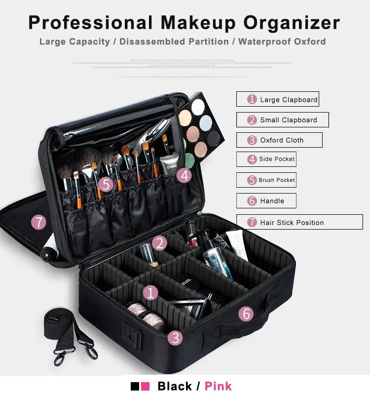 De înaltă Calitate Profesională Gol sac de Cosmetice Femei de Călătorie Capacitate Mare de Stocare de caz introduce instrumentul cutie Make up Bag Valize 1