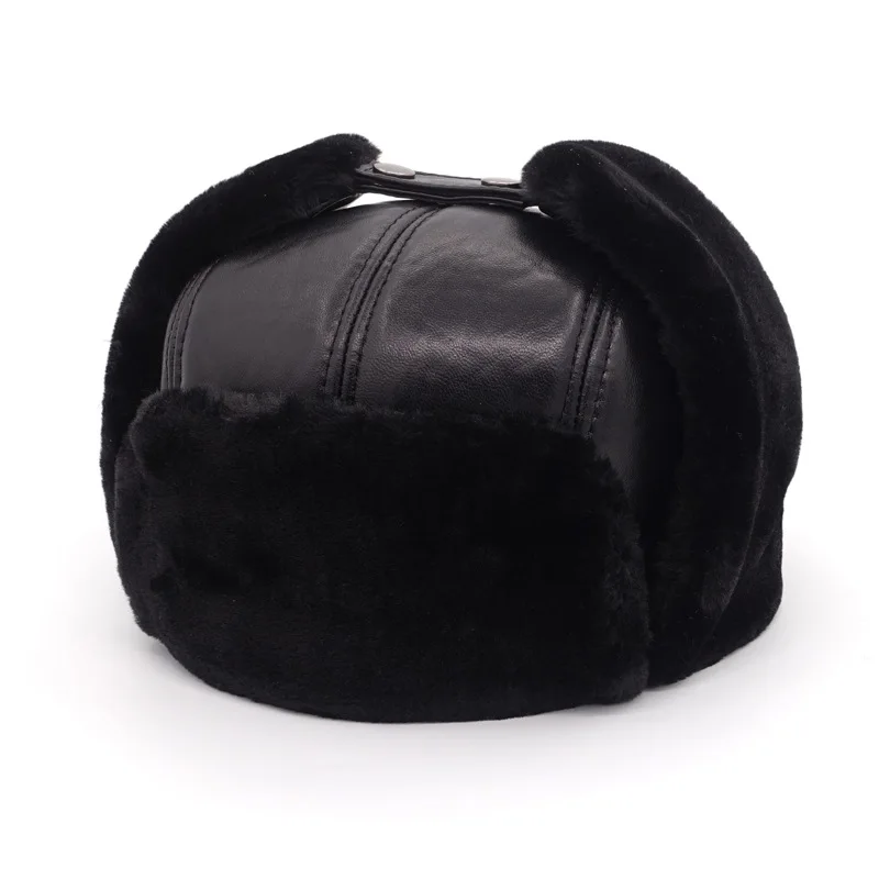 Din Piele Bomber Pălărie Mijlocul Bărbați În Vârstă De Iarnă Se Ingroase Plus Catifea Capac De Cald Piele De Oaie De Modă În Aer Liber Masculin Pălării Negre H263 1