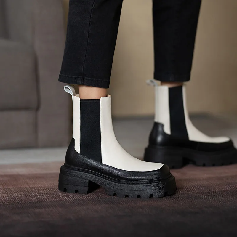 FEDONAS Prins Cizme Pentru Femei 2020 Toamna Iarna din Piele Pantofi de Femeie Culori Amestecate Petrecere Tocuri Indesata Glezna Cizme Tocuri 1