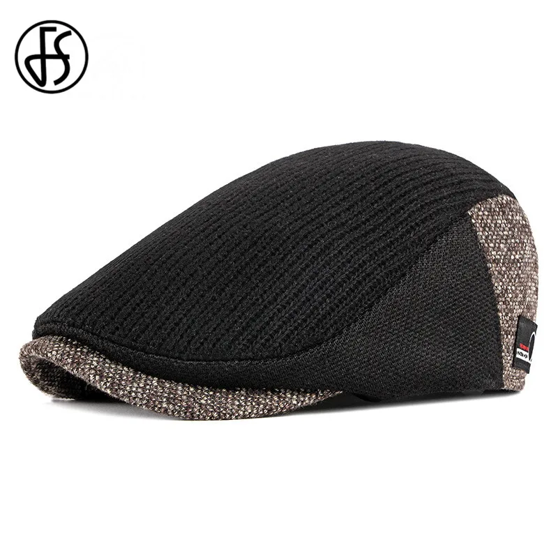 FS Bumbac Bereta Cap Negru de Primavara Toamna Hat pentru Barbati Femei Reglabil Ivy vânzător de ziare Capac Plat de Înaltă Calitate, Solid Berete Tricotate Pălărie 1