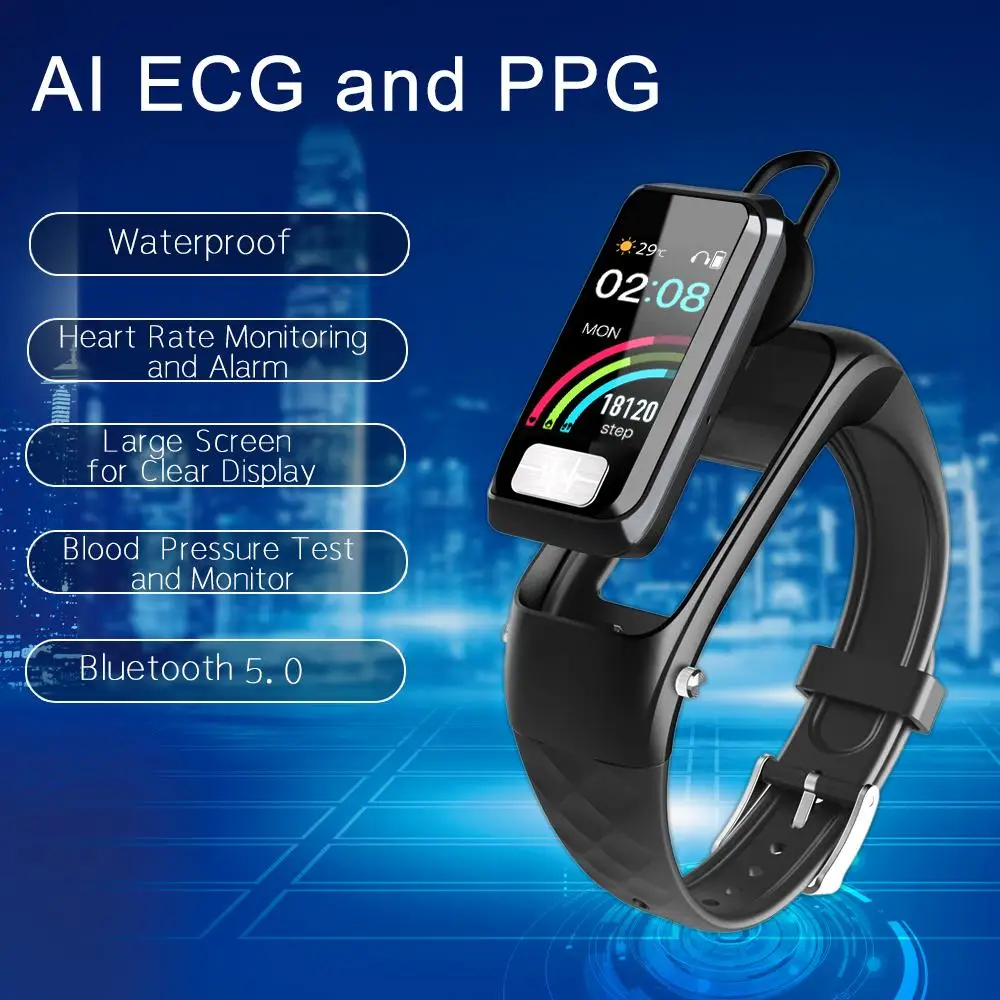 H207 Inteligent Ceas Bratara Bluetooth pentru Căști 2 in 1 AI ECG+PPG Heart Rate Monitor de Presiune sanguina Sport cu Mașina de Apel Smartwatch 1